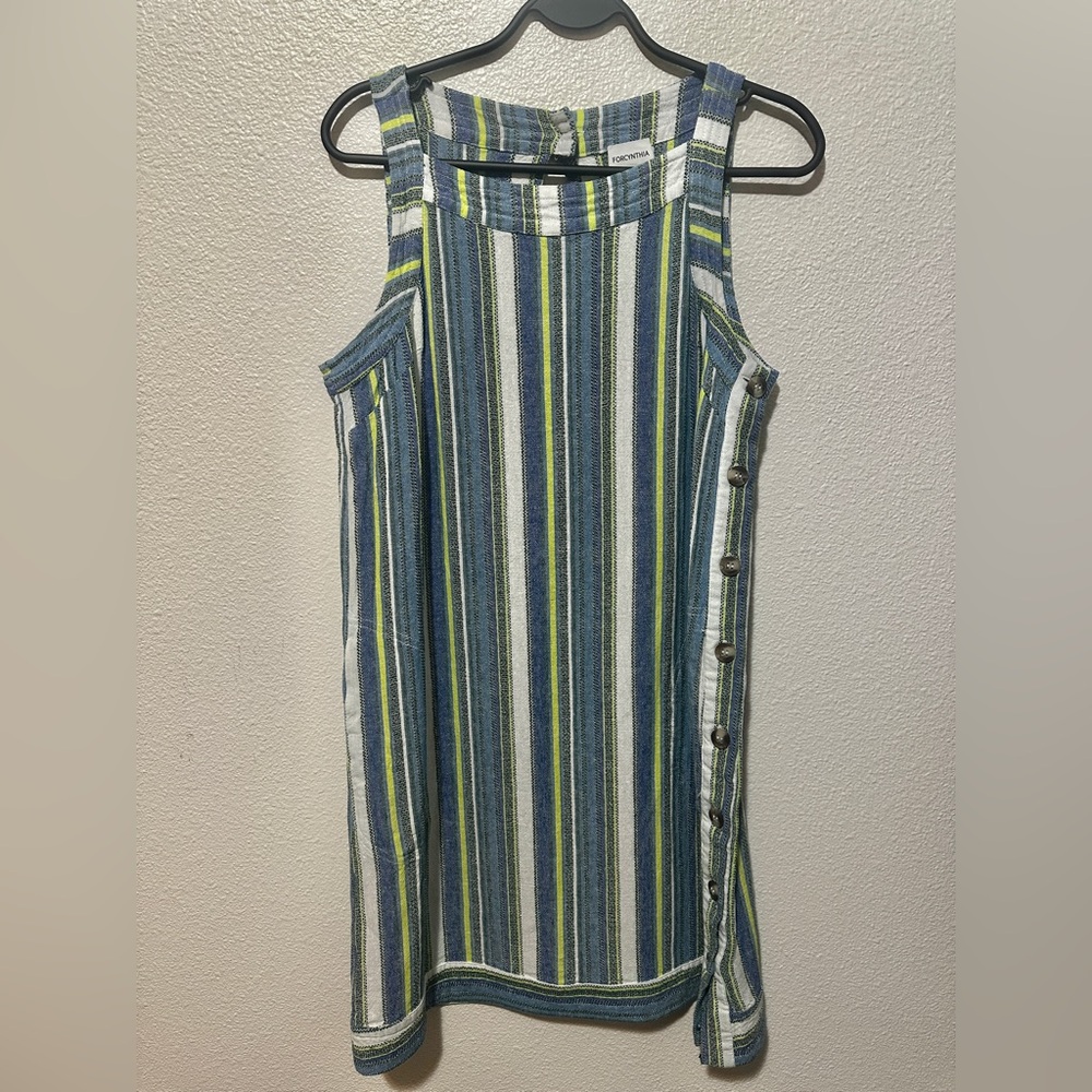 Forcynthia Striped Sleeveless Dress- Blue, Green, White